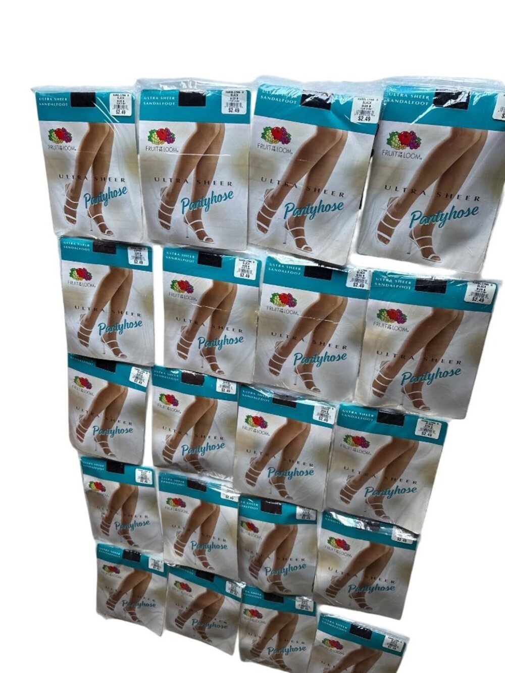 Fruit Of The Loom Ultra Sheer Sandalfoot Pantyhose Size B Black Lot of 25